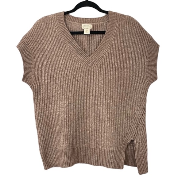 Artelier | Nicole Miller Knit V-neck Sweater Vest Deep Tan Taupe Womens Large - Picture 1 of 7